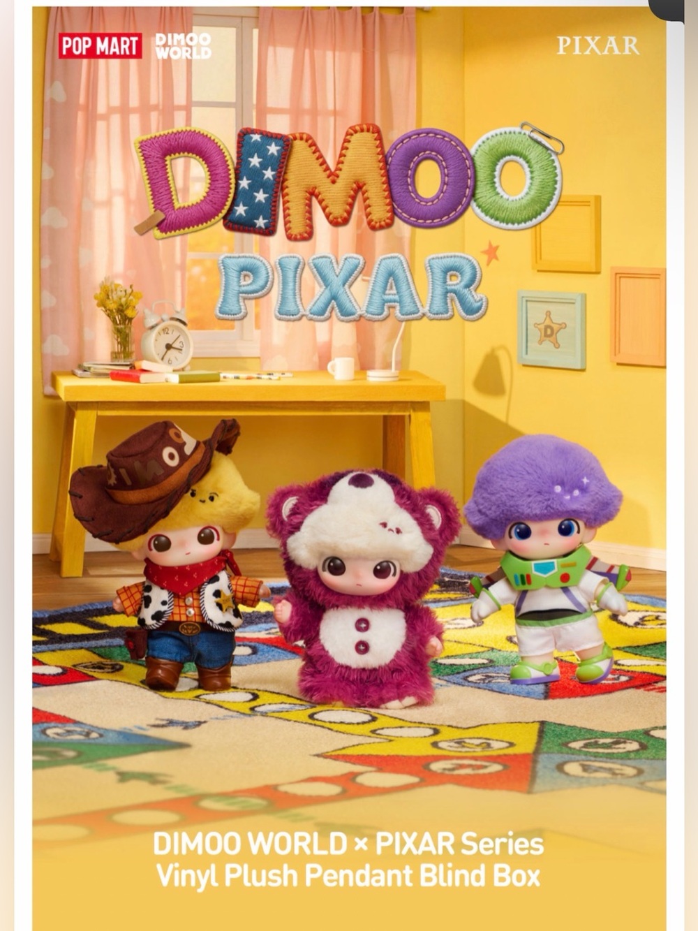 Authentic DIMOO WORLD X PIXAR Viny Plush Pendant - Factory Sealed FULL SET